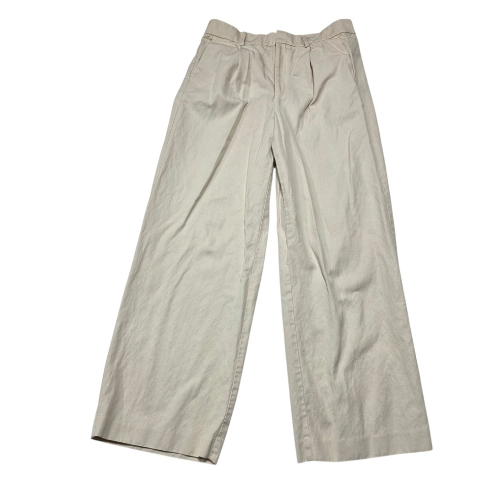 Madewell Slouchy Straight Pants Women 6 Beige Linen Blend Pleated High Rise